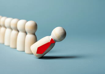 Wooden figure with red tie leading business concept for leadership example and success