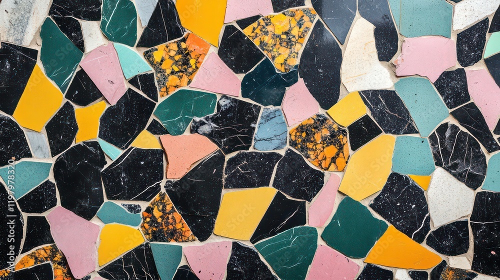 Poster colorful mosaic tile texture background with various shapes and colors.