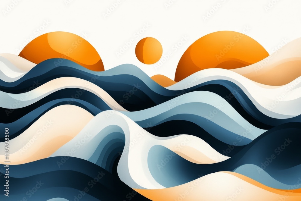 Aufkleber a minimalist 2d depiction of ocean waves, with alternating light and dark blue curves forming a calm
