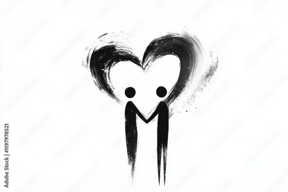 Aufkleber A minimalist abstract representation of two figures holding hands, with simple curved lines forming a heart shape between them