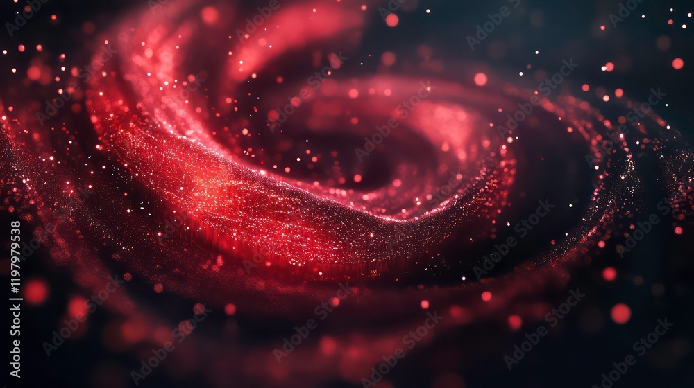 Poster Abstract red swirling particles forming a vortex in dark space.
