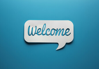 Speech bubble welcome sign graphic design on blue background