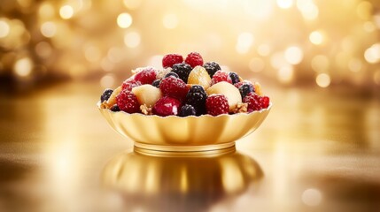 A Golden Delight: Exquisite Fruit Medley in a Luxurious Bowl. A Sweet Treat for a Special Occasion.