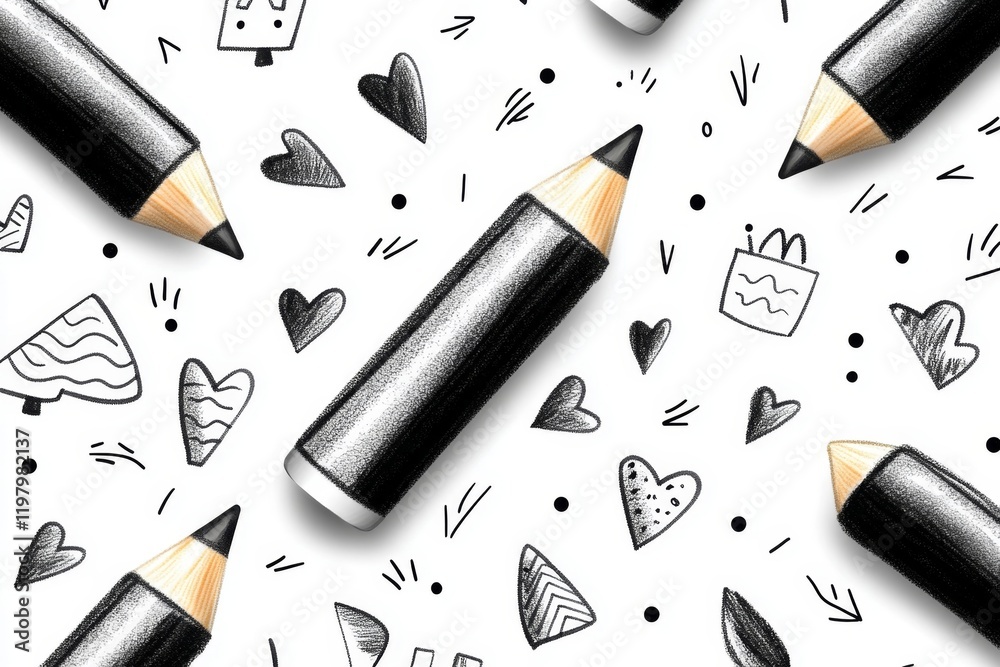 Poster A repeating pattern of small whiteboard icons with markers, drawn in simple black and white for a sleek design