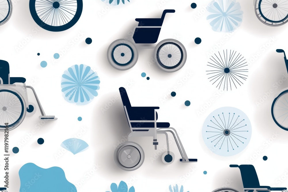 Fototapete A repeating pattern of wheelchair icons in light gray on a solid white background, creating a subtle and modern design