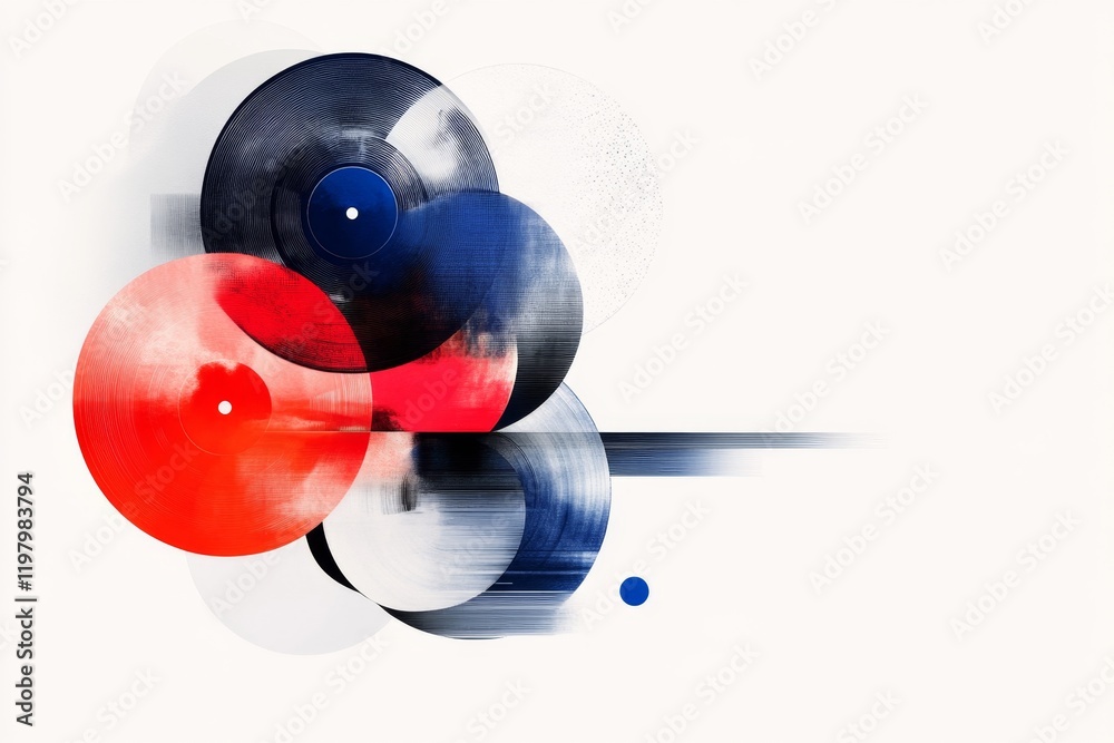 Poster a single stylized turntable arm drawn in bold lines, set against an abstract vinyl record represente