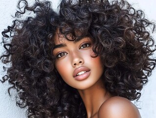 Fototapeta premium Beautiful young woman with voluminous curly hair.
