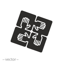 Obraz premium alliance teamwork, puzzle with hands icon, concept together friendship, team success, partnership flat vector illustration