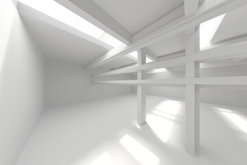 Obraz premium Minimalist white interior with geometric architecture design. 3d render