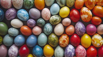 Fototapeta premium Happy Easter Decoration Background with Colorful Eggs and Festive Spring Vibes