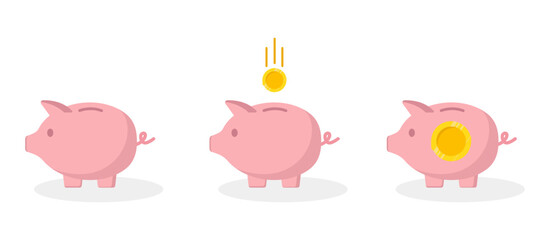 Finance icons. Business Icons, money signs. Money silhouette collection. Wallet with cards icon. Coins silhouette icon. Growth chart. Moneybag or stash. Piggy bank flat style - stock vector. pig