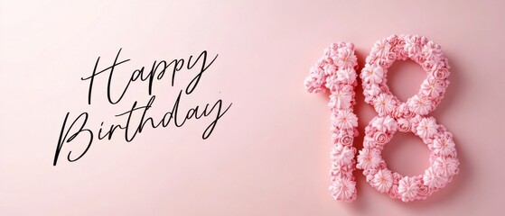 Naklejka premium Elegant Pink Floral Number 18 Happy Birthday Background