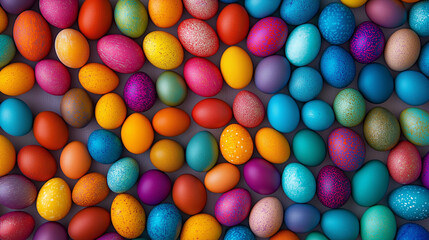 Obraz premium Happy Easter Decoration Background with Colorful Eggs and Festive Spring Vibes