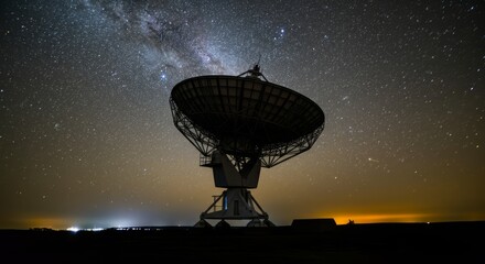 Large satellite dish is in the middle of a field