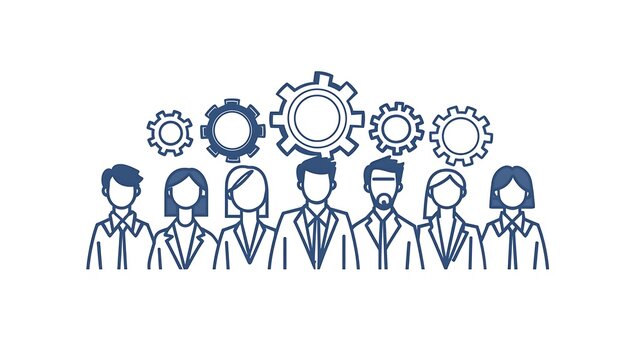teamwork concept: blue people and gears clip art preview