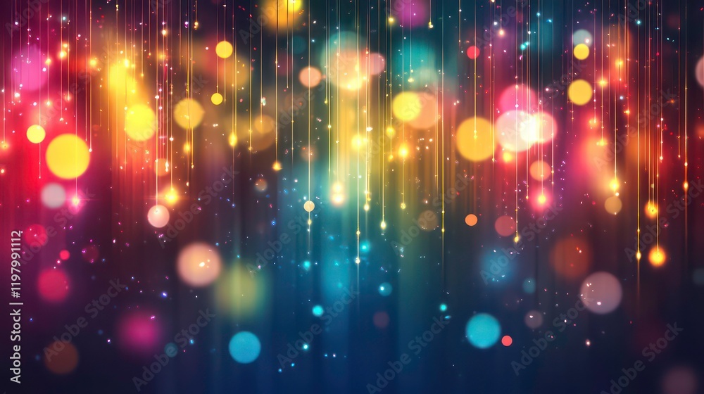 Poster Abstract colorful bokeh lights background with glowing particles and glitter.