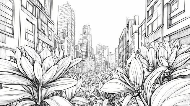 Vooraanzicht technische tekening stadsgezicht. Firepetal. Illustration