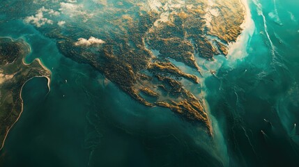 An aerial view-inspired map of Tamil Nadu, capturing its coastline and river systems,