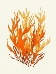 Stunning Watercolor Seaweed Illustration: A Detailed Botanical Design with Vibrant Autumnal Hues