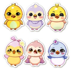 Obraz premium Cute cartoon bird stickers, digital design, colorful, joyful, crafting