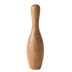 Single wooden bowling pin with glossy finish on gray background