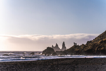 black beach volcanic lava sand in Iceland 