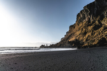 black beach volcanic lava sand in Iceland 