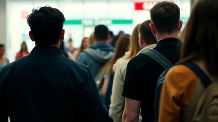 Different people standing one by one Queue concept
