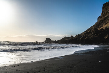 black beach volcanic lava sand in Iceland 