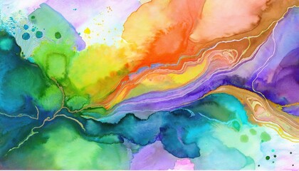 Vibrant Watercolor Abstraction A Swirl of Blues, Greens, and Yellows HandPainted on Canvas, Embracing the Spirit of Spontaneity and Creativity