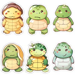 Obraz premium Adorable cartoon turtles stickers set, on white background, for kids' crafts