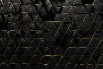 Fototapeta premium Geometric pattern with triangular shapes and gold accents. 3d render