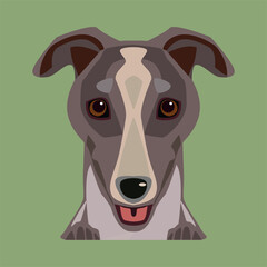 Card with cartoon greyhound head.