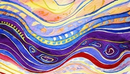Vibrant Watercolor Abstraction A HandPainted Masterpiece in Cool Tones and Textured Brushstrokes, Echoing the Essence of Creative Expression at Twilight.