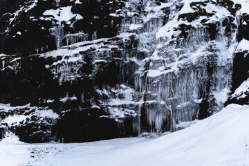 winter landscape in the mountains close up detail shot of a frozen texture