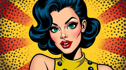 Pop Art Woman with Blue Hair and Bold Makeup