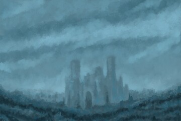 Abstract Landscape Painting - digital painting. The picture is painted by hand on a tablet. © neurostructure