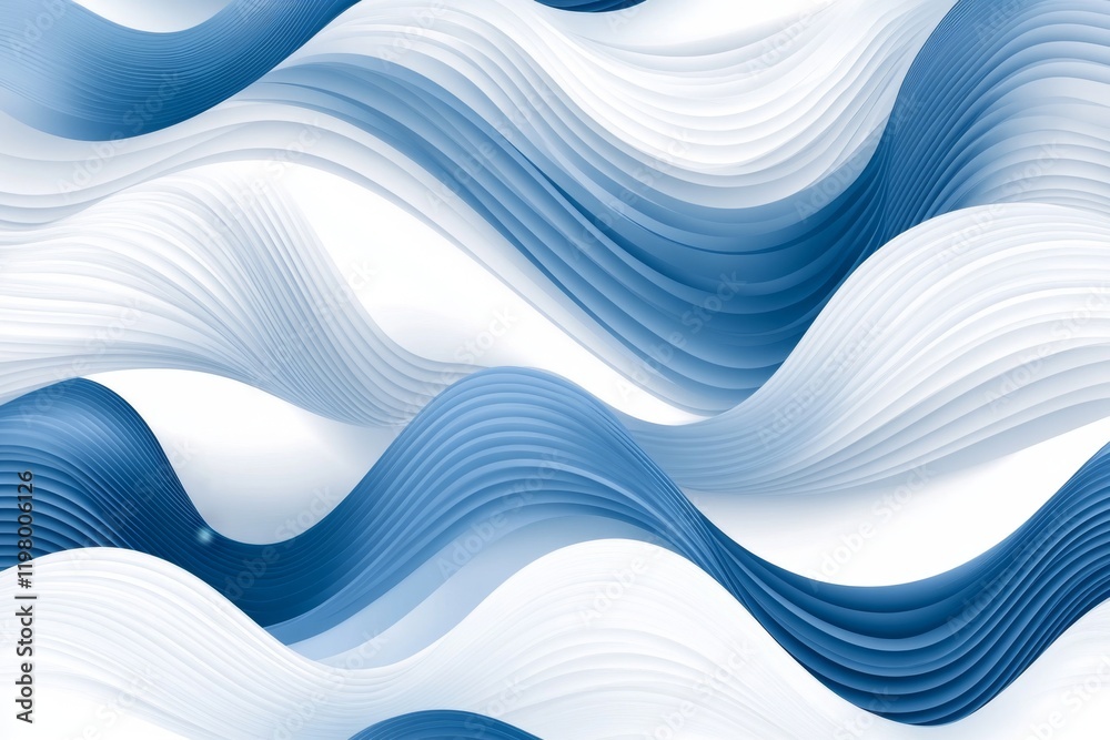 Poster A flat, repeating pattern of small waves in alternating blue and white, perfect for a minimalist wallpaper or design