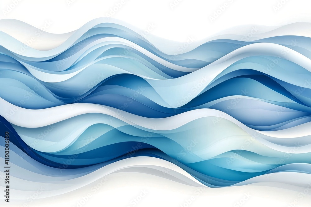 Poster A flat design of overlapping wave patterns, with varying shades of blue and green blending seamlessly into one another