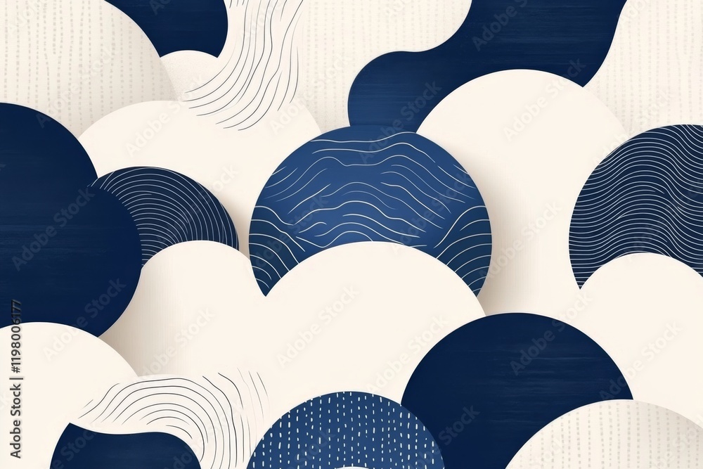 Poster a flat, repeating pattern of small waves in alternating blue and white, perfect for a minimalist wal