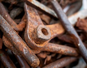 Abstract Textures of Rusty Industrial Tools Telling Time's Tale