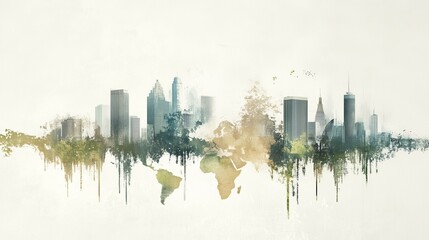 World Map Skyline with Eco Colors
