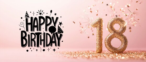 Happy 18th Birthday Sparkling Gold Glitter Number Eighteen Celebration
