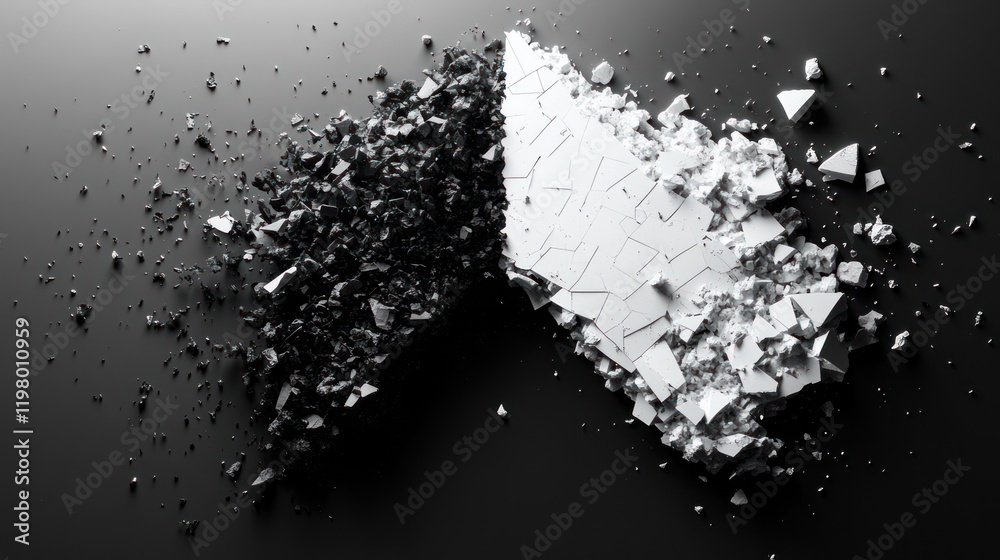 Poster artistic representation of contrasting elements in black and white with texture and shape diversity.