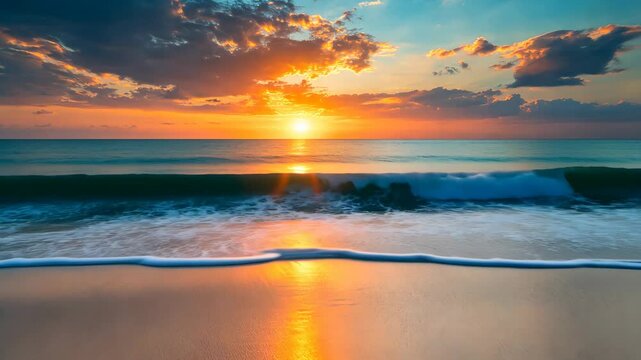 Sunset over the ocean creates a serene atmosphere at the beach during evening hours