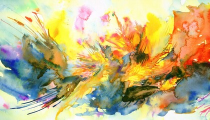 Vibrant Watercolor Abstraction Whimsical Splashes of Color, Layered Textures, and Flowing Lines Converge in a Captivating, Impressionistic Masterpiece.