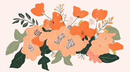 leaf, flower, pattern, nature, floral, autumn, vector, illustration, design, seamless, decoration, art, plant, wallpaper, leaves, flowers, rose, fall, summer, tree, card, spring, orange, beauty, textu