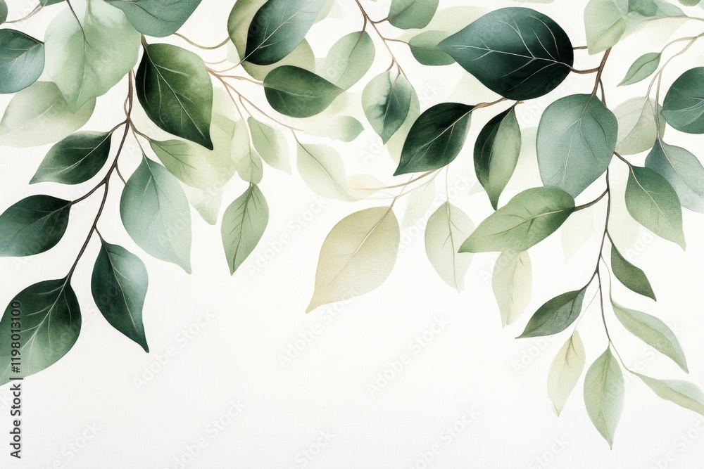 Poster a repeating pattern of minimalist leaves in muted green and beige, creating a clean and organic wall