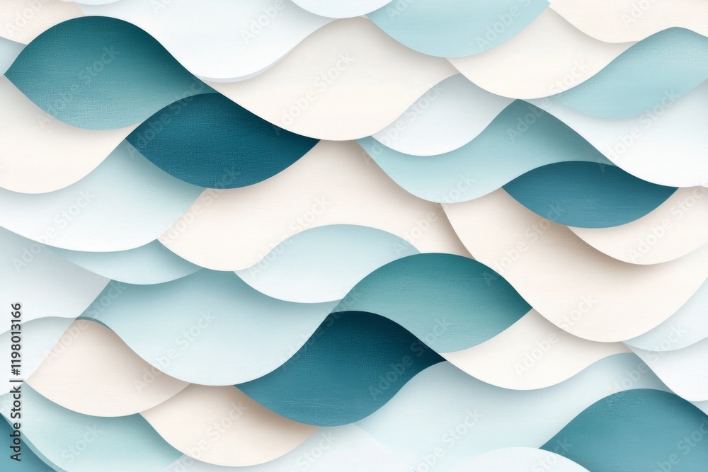 Fototapete A repeating pattern of simple wave motifs in alternating light and dark shades of blue, creating a clean and soothing wallpaper design