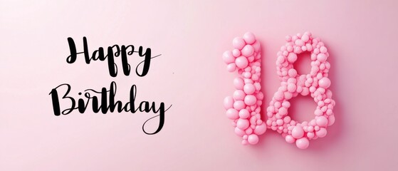 Naklejka premium Happy 18th Birthday Pink Balloon Number Eighteen Celebration